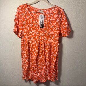 Billabong Red Floral Button Front Flowy V-neck Romper Beachy Summer Size XS NEW